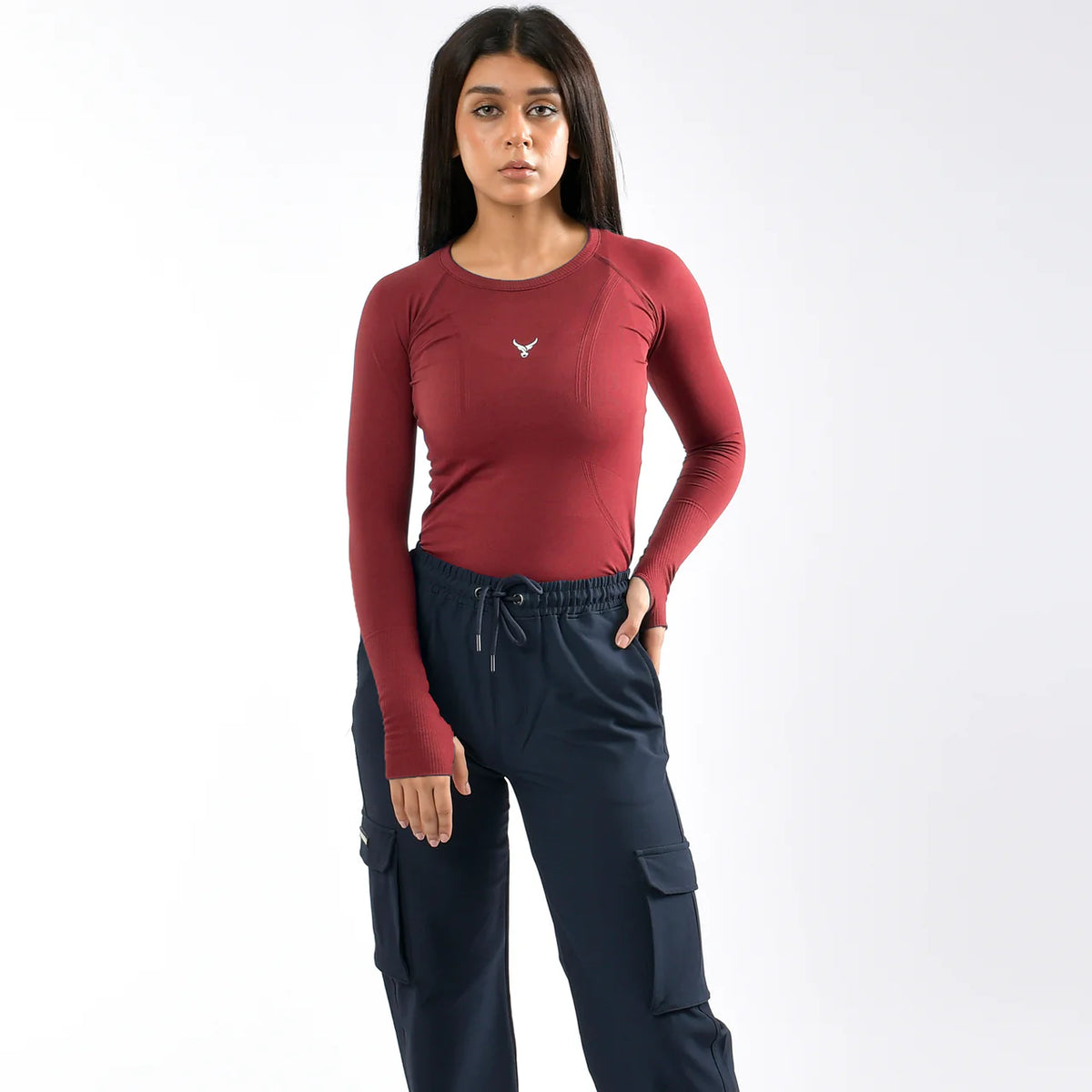 Women Compression Shirts Long Sleeve - Burgundy